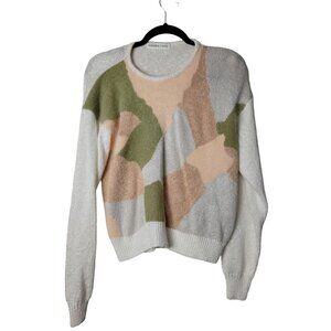 Malina Wong VTG Womens M Ivory Colorblock Lightweight Long Sleeve Angora Sweater